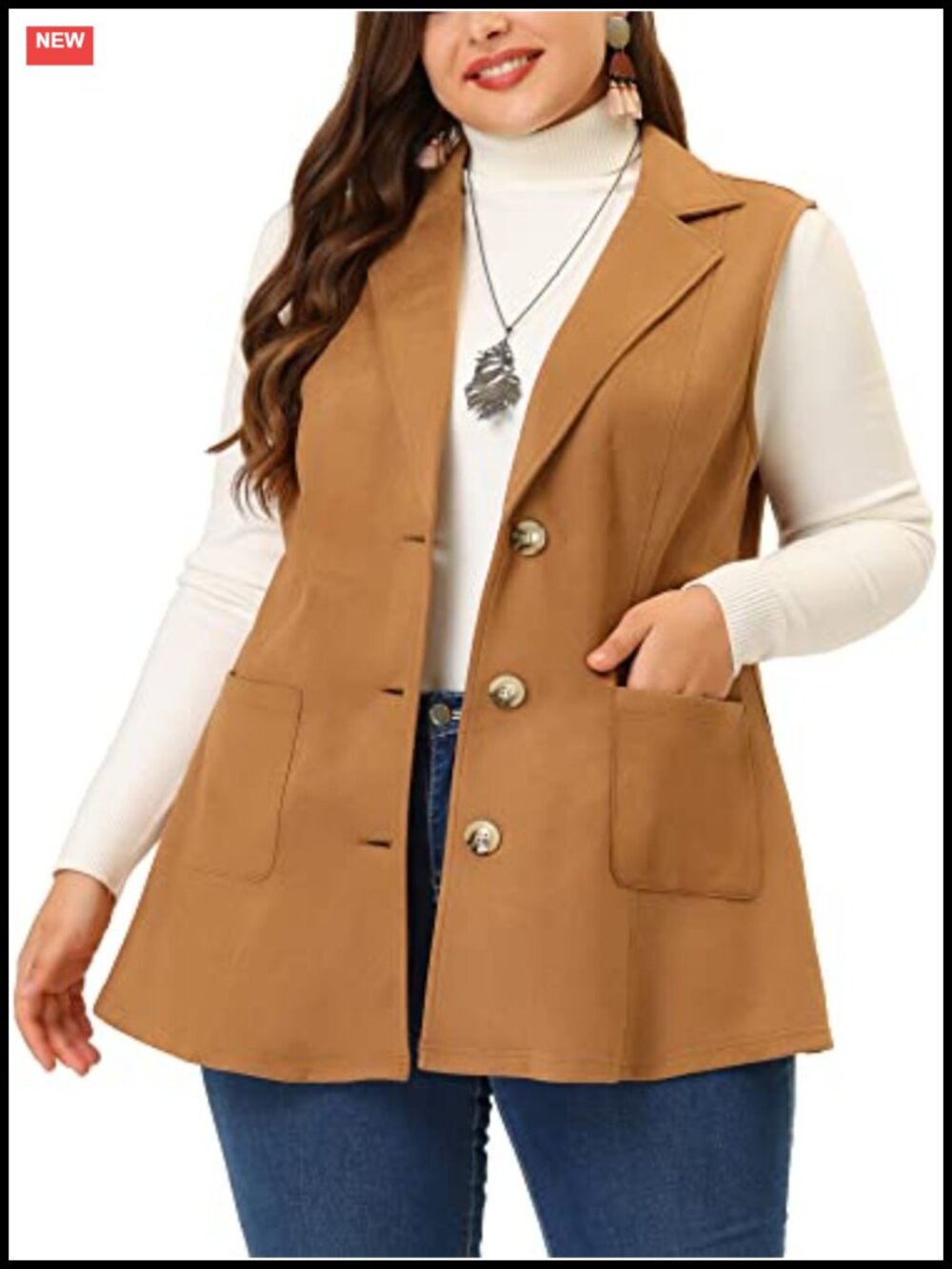 Plus Size Faux Suede Utility Vest Sleeveless Button Front Casual Outerwear